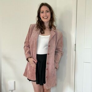 Metro Style 90s/Y2K Suede Leather Button-Up Jacket in Mauve Light Pink Blush 🌸